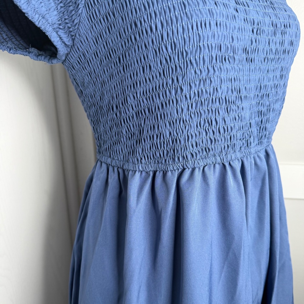 Kohl's Maxi Dress Women XL Blue Smocked Bodice Short Sleeve Pockets - Picture 4 of 13